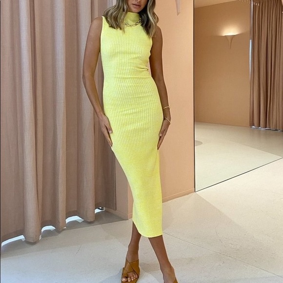 Jacquemus Dresses & Skirts - Worn once Anna Quan yellow boat neck ribbed Aleka knit midi dress